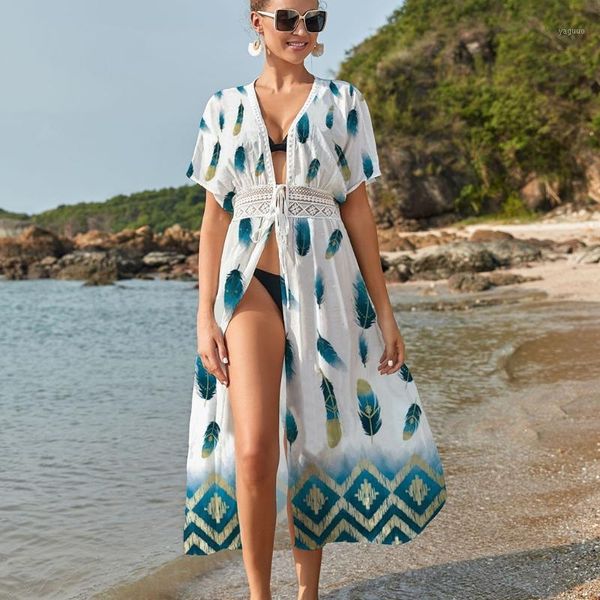 women bikini swimsuit cover up boho contrast color feather print kimono cardigan open front beach long dress beachwear women's swimwear, White;black
women bikini swimsuit cover up boho contrast color feather print kimono cardigan open front beach long dress beachwear women's swimwear, White;black
