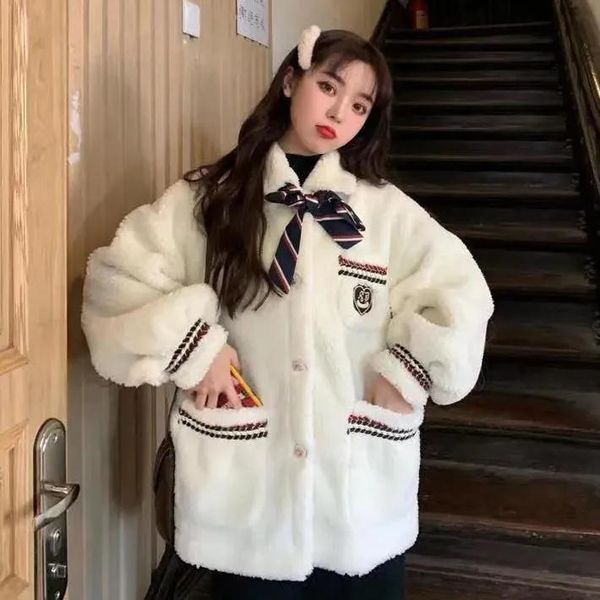 women's fur & faux herstory 2021 women winter solid pockets lamb coat female japanese fashion outwears lady jk loose warm coats, Black
women's fur & faux herstory 2021 women winter solid pockets lamb coat female japanese fashion outwears lady jk loose warm coats, Black