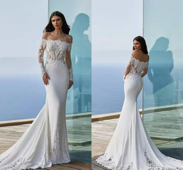 2021 modern off the shoulder mermaid wedding dresses illusion long sleeve lace appliqued beach boho bridal gowns sweep train vestidos al8787, White
2021 modern off the shoulder mermaid wedding dresses illusion long sleeve lace appliqued beach boho bridal gowns sweep train vestidos al8787, White