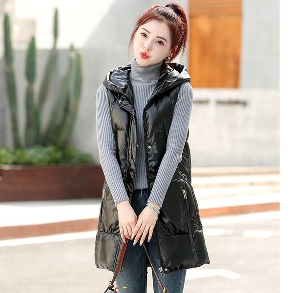women's vests women winter coat hooded warm long vest plus size cotton jacket femal wadded feminina chalecos jackets for 2021, Black;white
women's vests women winter coat hooded warm long vest plus size cotton jacket femal wadded feminina chalecos jackets for 2021, Black;white