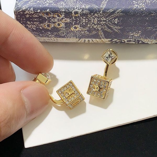new letter box d home full diamond dice earrings simple net red french versatile exquisite small for women, Golden 
new letter box d home full diamond dice earrings simple net red french versatile exquisite small for women, Golden