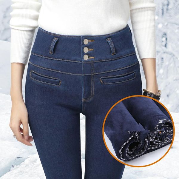 women's jeans wkoud 2021 winter warm women high waist fleeces thicken jean denim pencil pants fashion solid trousers 3 button p8643, Blue
women's jeans wkoud 2021 winter warm women high waist fleeces thicken jean denim pencil pants fashion solid trousers 3 button p8643, Blue