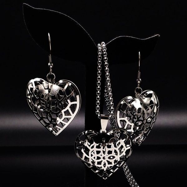 earrings & necklace fashion heart stainless steel wedding jewelry set women love necklaces african sets 2021 parure s176159, Silver
earrings & necklace fashion heart stainless steel wedding jewelry set women love necklaces african sets 2021 parure s176159, Silver