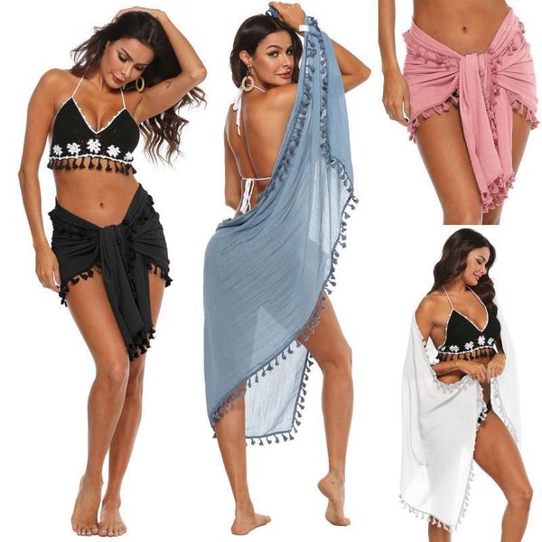 women lace-up bikini cover ups, solid color high waist short skirt with tassels for summer 2021 women's swimwear, White;black
women lace-up bikini cover ups, solid color high waist short skirt with tassels for summer 2021 women's swimwear, White;black