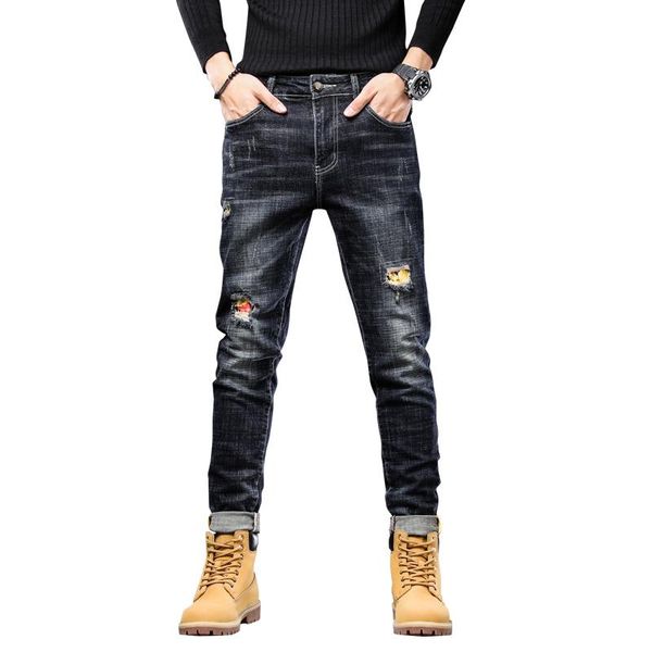 men's jeans hip hop men elasticity dark blue ripped for boys slim fit fashion streetwear pants destroyed man patch clothes
men's jeans hip hop men elasticity dark blue ripped for boys slim fit fashion streetwear pants destroyed man patch clothes