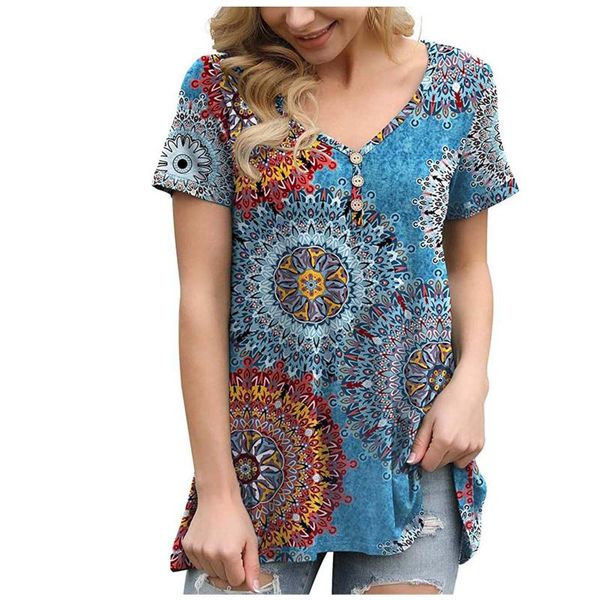 women's t-shirt summer fashion printed v-neck button loose y2k casual female short sleeve tunic tee clothing, White
women's t-shirt summer fashion printed v-neck button loose y2k casual female short sleeve tunic tee clothing, White