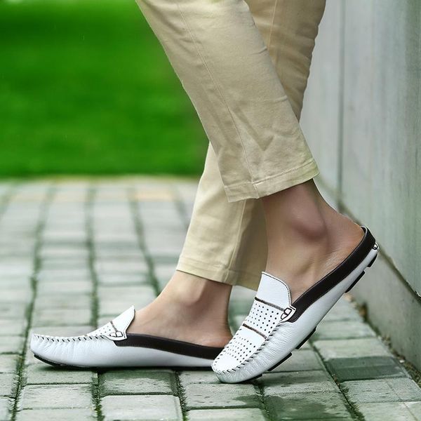 slippers handmade leather semi-trailer peas shoes fashion hollow cool men's type trend temperament casual overshoes, Black
slippers handmade leather semi-trailer peas shoes fashion hollow cool men's type trend temperament casual overshoes, Black