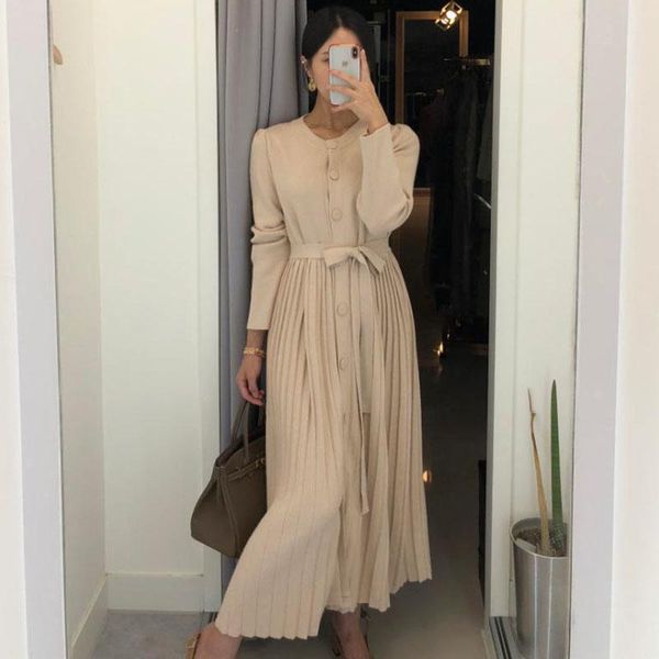 casual dresses women 2021 autumn winter fashion dress one-piece korean round collar knit loose lace-up waist slim elegant, Black;gray
casual dresses women 2021 autumn winter fashion dress one-piece korean round collar knit loose lace-up waist slim elegant, Black;gray