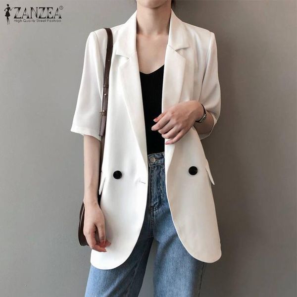 women's suits & blazers stylish women summer coats zanzea 2021 short sleeve blazer casual single button outwears female solid overcoats, White;black
women's suits & blazers stylish women summer coats zanzea 2021 short sleeve blazer casual single button outwears female solid overcoats, White;black