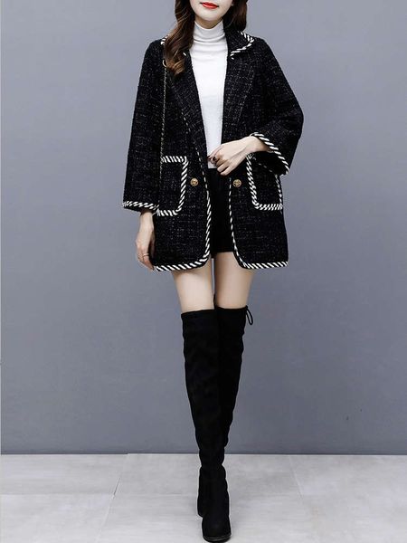 temperament tweed women's 2021 autumn winter new korean mid long loose and versatile woolen coat, Black
temperament tweed women's 2021 autumn winter new korean mid long loose and versatile woolen coat, Black