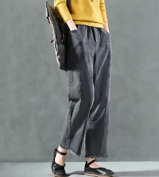 women's jeans winter women retro loose denim pants elastic waist pocket solid color mori girl blended casual ladies trousers 2021, Blue
women's jeans winter women retro loose denim pants elastic waist pocket solid color mori girl blended casual ladies trousers 2021, Blue