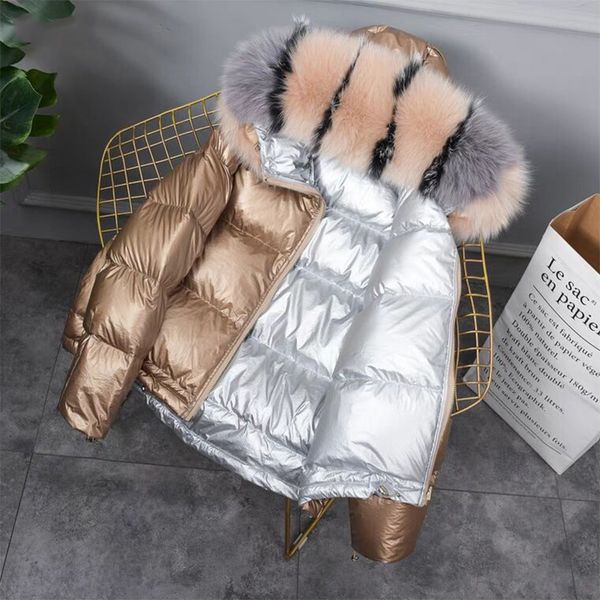 2021 new gold sier double side coat winter jacket women big aritificial fur white duck parkas female down outerwear cq5c, Black
2021 new gold sier double side coat winter jacket women big aritificial fur white duck parkas female down outerwear cq5c, Black