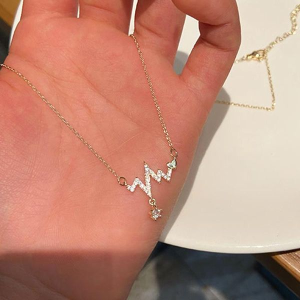 pendant necklaces exquisite romantic 14k real gold heartbeat signal necklace for women temperament jewelry chain zirconia, Silver
pendant necklaces exquisite romantic 14k real gold heartbeat signal necklace for women temperament jewelry chain zirconia, Silver