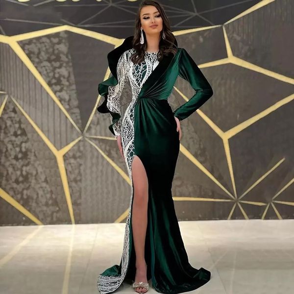 green mermaid velvet evening dresses appliques lace long sleeves prom dress formal slit side women special party robe de mariée, Black;red
green mermaid velvet evening dresses appliques lace long sleeves prom dress formal slit side women special party robe de mariée, Black;red
