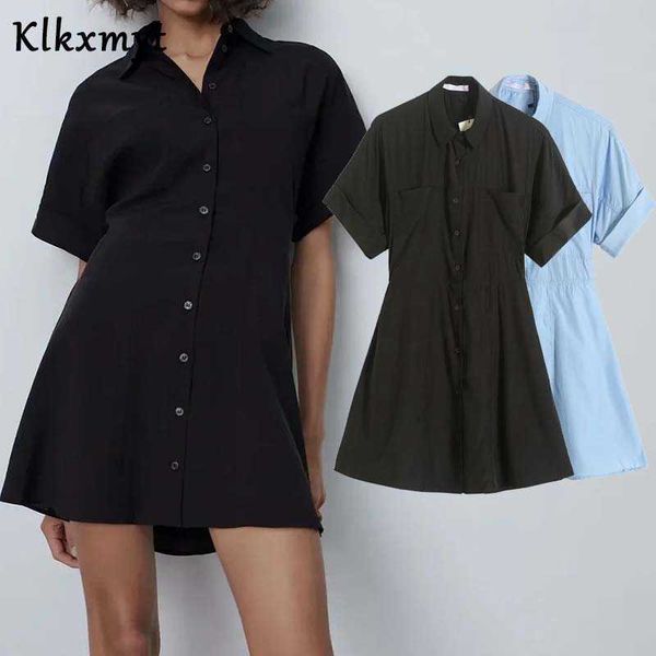 klkxmyt za summer dress women vintage simple blue black button up mini dresses casual woman ruched ladies vestidos 210527, Black;gray
klkxmyt za summer dress women vintage simple blue black button up mini dresses casual woman ruched ladies vestidos 210527, Black;gray