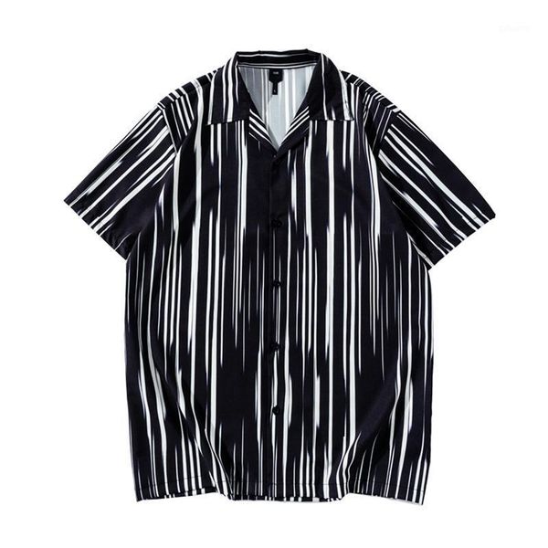 men color block shirt, summer adults loose short sleeve lapel button down striped men's casual shirts, White;black
men color block shirt, summer adults loose short sleeve lapel button down striped men's casual shirts, White;black