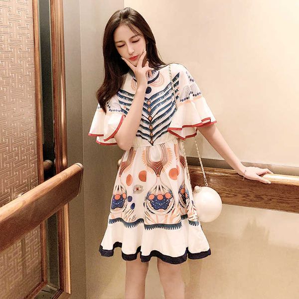 designer runway style ruffles flare sleeve floral print dress lady summer elegant mini party dresses vestidos boho 210529, Black;gray
designer runway style ruffles flare sleeve floral print dress lady summer elegant mini party dresses vestidos boho 210529, Black;gray