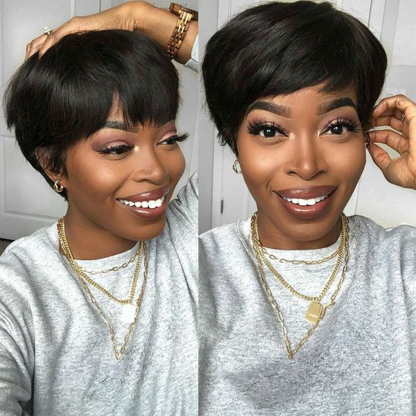 pixie cut wig human hair short bob wig with bangs straight human hair wigs for women human hair wig, Black
pixie cut wig human hair short bob wig with bangs straight human hair wigs for women human hair wig, Black