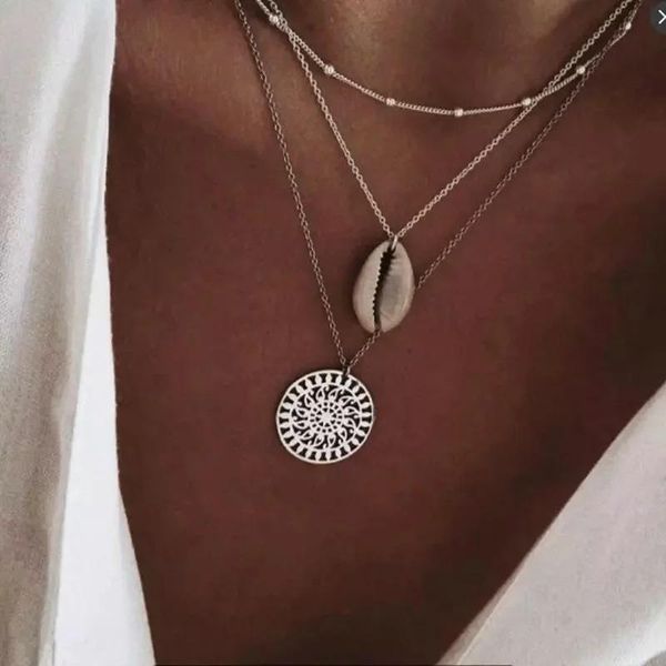 pendant necklaces bohemian multilayer for shell pattern natural sea gold color women choker necklace jewelry, Silver
pendant necklaces bohemian multilayer for shell pattern natural sea gold color women choker necklace jewelry, Silver