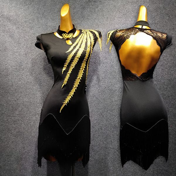 latin dance dress 2021 beauty back fringe dress lace black dress women performance new competition robe danse latine 1383, Black;red
latin dance dress 2021 beauty back fringe dress lace black dress women performance new competition robe danse latine 1383, Black;red