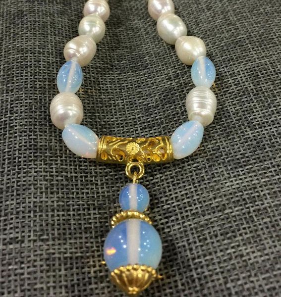 chains natural 10-11mm freshwater cultured rice pearl white opal pendant necklace 18'', Silver
chains natural 10-11mm freshwater cultured rice pearl white opal pendant necklace 18'', Silver