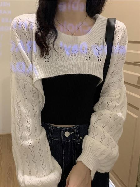 women's sweaters design sense niche short lazy early autumn hollow sunscreen blouse long sleeve sweater, White;black
women's sweaters design sense niche short lazy early autumn hollow sunscreen blouse long sleeve sweater, White;black