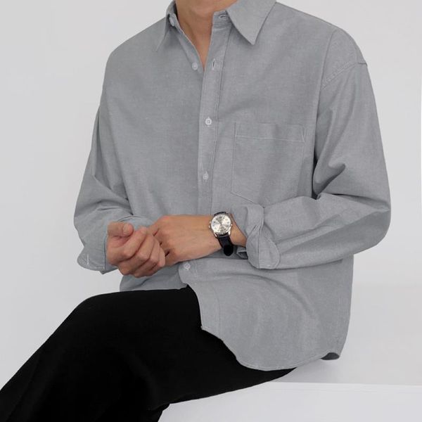 men's casual shirts 2021 autumn turn-down collar long sleeve gray shirt for men single pocket loose japan style clothing, White;black
men's casual shirts 2021 autumn turn-down collar long sleeve gray shirt for men single pocket loose japan style clothing, White;black