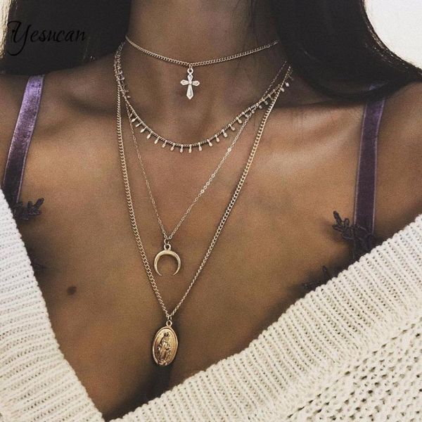 pendant necklaces yesucan bohemia charm multilevel necklace moon cross religious long choker for women gold color christan jewel, Silver
pendant necklaces yesucan bohemia charm multilevel necklace moon cross religious long choker for women gold color christan jewel, Silver
