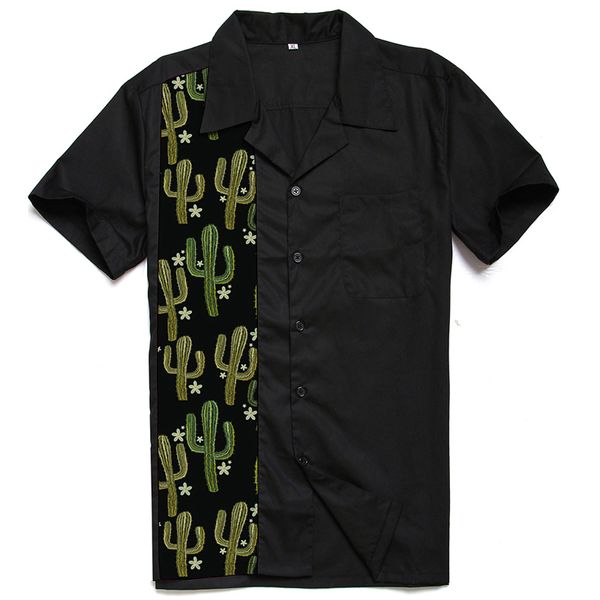 

2021 new 1950s rockabilly mens clothing vintage punk shirts tropical cactus music print short sleeve rolling rock shirt men xxxl h1ge, White;black