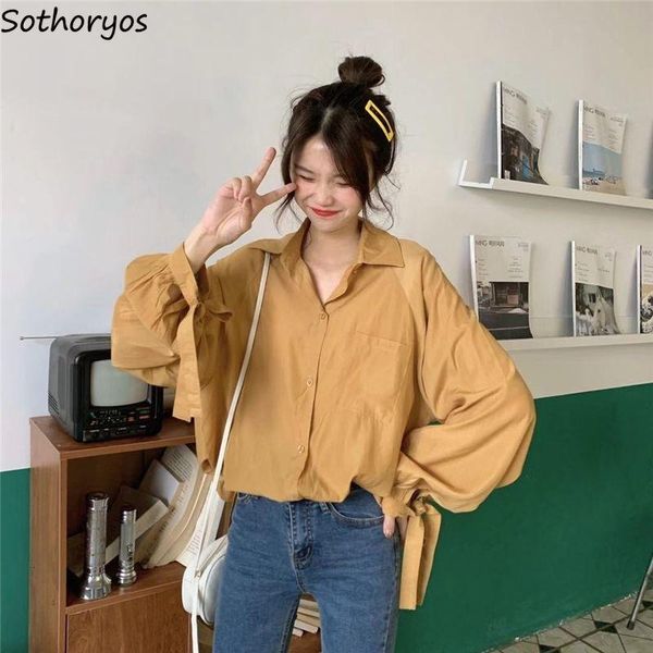 blouse women shirts turn-down collar spring lace-up pleated sleeve solid korean style elegant womens simple all-match chic new, White 
blouse women shirts turn-down collar spring lace-up pleated sleeve solid korean style elegant womens simple all-match chic new, White