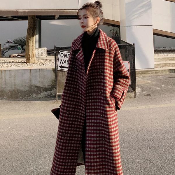 women's wool & blends plaid jacket autumn and winter retro mid-length korean style loose waist thickening fashion woolen coat lc00, Black
women's wool & blends plaid jacket autumn and winter retro mid-length korean style loose waist thickening fashion woolen coat lc00, Black
