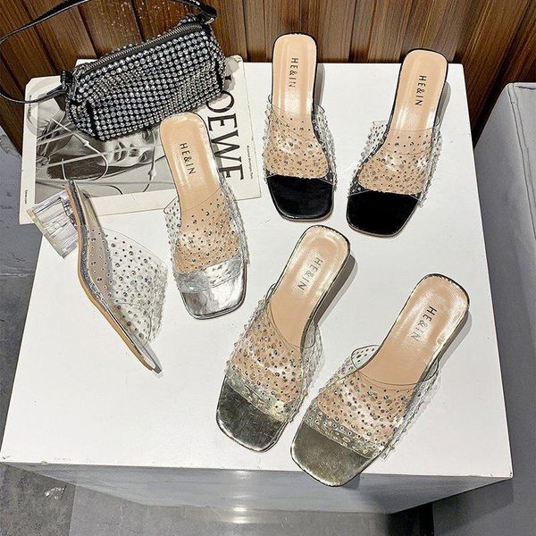 slippers summer clear transparent crystal ladies shoes women woman mules thick high heels casual plus size, Black
slippers summer clear transparent crystal ladies shoes women woman mules thick high heels casual plus size, Black