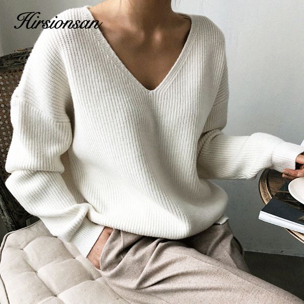 hirsionsan thicken sweater women vintage minimalist autumn winter sweater korean casual solid knitted pullovers v neck 210218, White;black
hirsionsan thicken sweater women vintage minimalist autumn winter sweater korean casual solid knitted pullovers v neck 210218, White;black