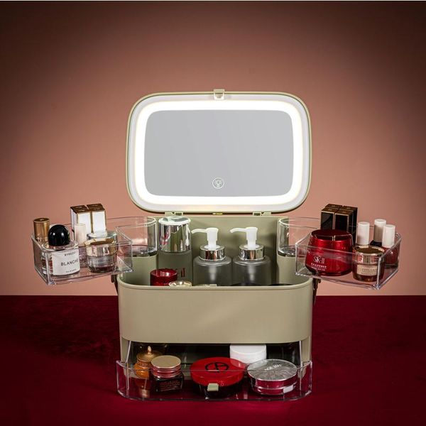cosmetic storage box with mirror led light deskmakeup organizer case dust-proof drawer type for cosmetics boxes & bins
cosmetic storage box with mirror led light deskmakeup organizer case dust-proof drawer type for cosmetics boxes & bins