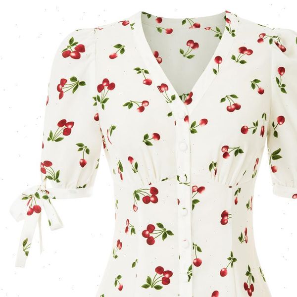 womens cherries pattern shirt short puff sleeves v neck button placket slim fashion print blouse summer ladies clothes, White
womens cherries pattern shirt short puff sleeves v neck button placket slim fashion print blouse summer ladies clothes, White