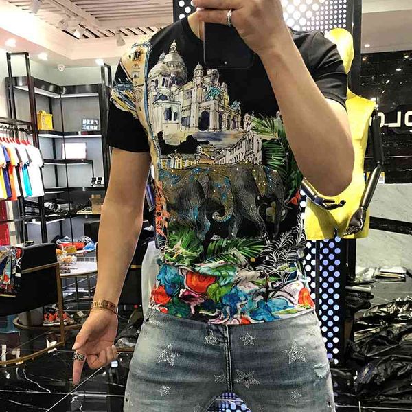 men's hoodies & sweatshirts summer style personality slim double mercerized cotton 3d digital elephant print drilling short-sleeved shi, Black
men's hoodies & sweatshirts summer style personality slim double mercerized cotton 3d digital elephant print drilling short-sleeved shi, Black