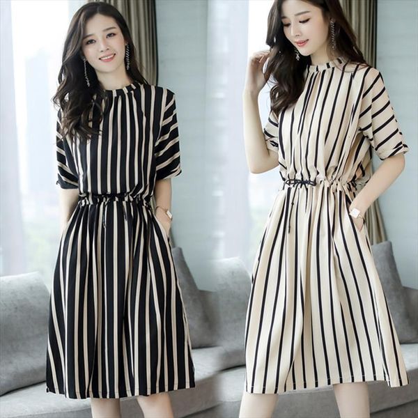 summer large size korean fashion womens dresses midi striped vestido de mujer femme robe, Black;gray
summer large size korean fashion womens dresses midi striped vestido de mujer femme robe, Black;gray