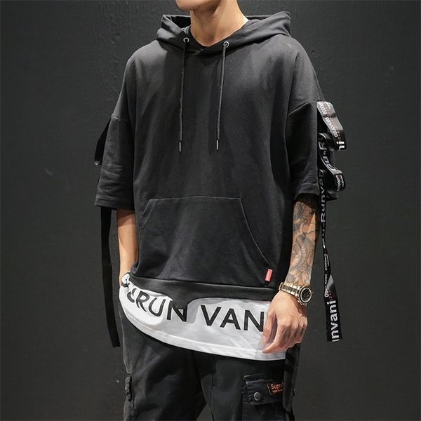 black hooded fake two pieces hoodies sweatshirts men short sleeve drawstring letter ribbons pullover casual hip hop streetwear lj200826
black hooded fake two pieces hoodies sweatshirts men short sleeve drawstring letter ribbons pullover casual hip hop streetwear lj200826