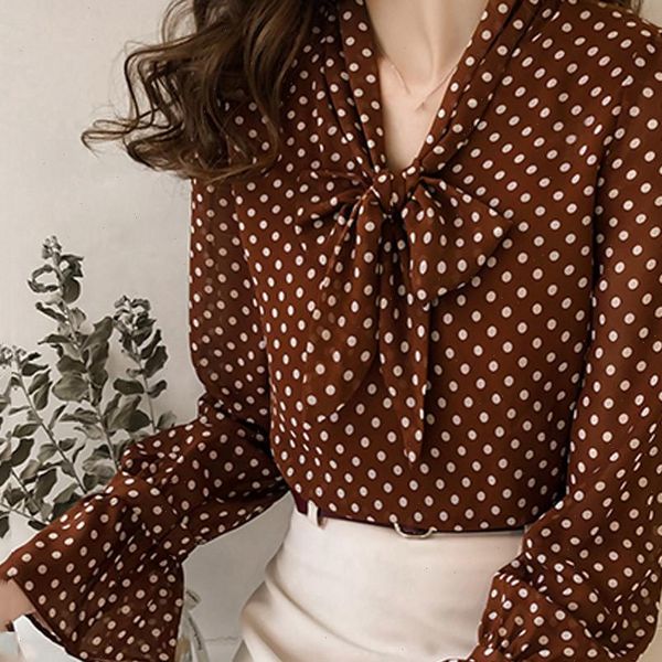 fashion women bow tie shirts chiffon long sleeve polka dot v neck casual blouses vintage polyester autumn spring clothing, White
fashion women bow tie shirts chiffon long sleeve polka dot v neck casual blouses vintage polyester autumn spring clothing, White
