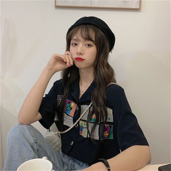 vintage female turn down collar shirt printed sleeve short ladies blouse 2021 casual fashion button feminine irrs, Black
vintage female turn down collar shirt printed sleeve short ladies blouse 2021 casual fashion button feminine irrs, Black