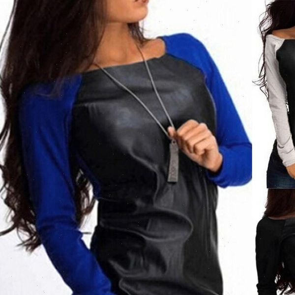 new women leather long sleeve sweatshirt shirt casual loose tee 2021 fashion new style, White