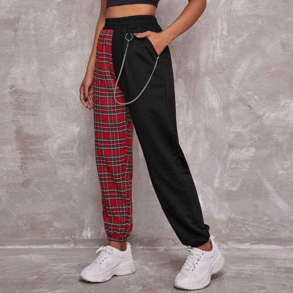women's pants & capris fashion women punk pockets high waist chain casual plaid patchwork streetwear trousers sport cargo pantalones mu, Black;white
women's pants & capris fashion women punk pockets high waist chain casual plaid patchwork streetwear trousers sport cargo pantalones mu, Black;white