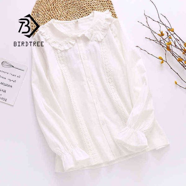 spring women peter pan collar cotton white shirt with tie long sleeve lace blouse autumn solid sweet cute girls t0 210721
spring women peter pan collar cotton white shirt with tie long sleeve lace blouse autumn solid sweet cute girls t0 210721