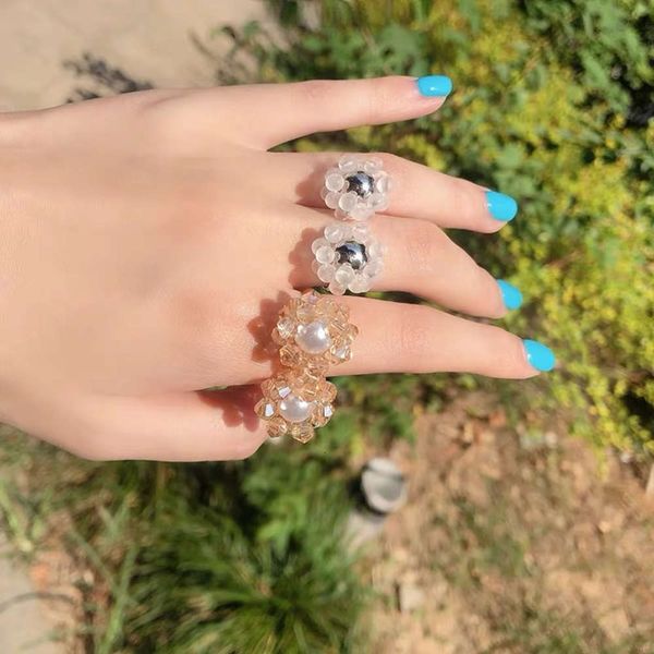 hbp french fashion niche design handmade beaded crystal glazed bead flower ring, Silver 
hbp french fashion niche design handmade beaded crystal glazed bead flower ring, Silver