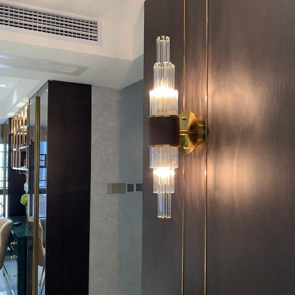wall lamp modern leather lampshade wrapped k9 crystal column e14 sconce light home decoration indoor luces lighting fixture
wall lamp modern leather lampshade wrapped k9 crystal column e14 sconce light home decoration indoor luces lighting fixture