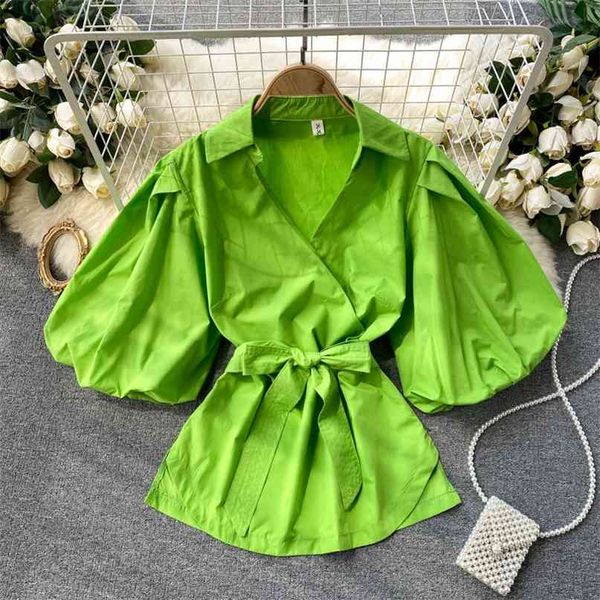 ins fashion women's shirt solid color turn-down collar lantern sleeve summer blouse sash lace-up casual female korean blusas 210603, White
ins fashion women's shirt solid color turn-down collar lantern sleeve summer blouse sash lace-up casual female korean blusas 210603, White