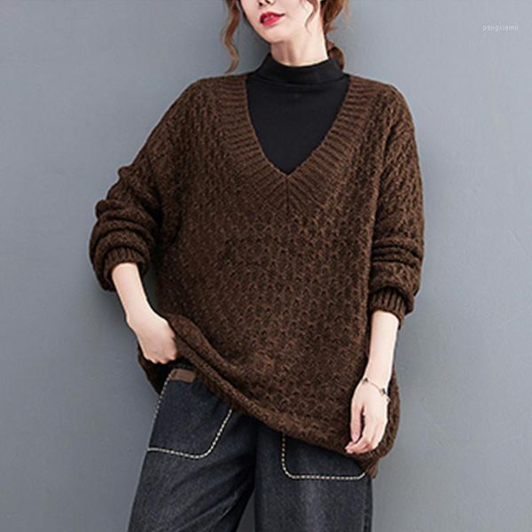 women's sweaters #0142 vintage sweater in woman large size long sleeve v-neck solid color loose ladies retro female winter oversize, White;black
women's sweaters #0142 vintage sweater in woman large size long sleeve v-neck solid color loose ladies retro female winter oversize, White;black