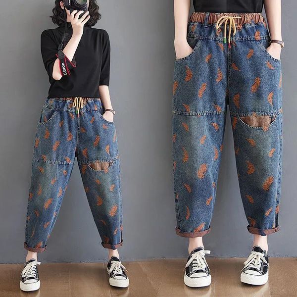 women's jeans plus size pants 2021 spring autumn trousers women feather embroidery harem loose fashion elastic waist woman's deans, Blue
women's jeans plus size pants 2021 spring autumn trousers women feather embroidery harem loose fashion elastic waist woman's deans, Blue