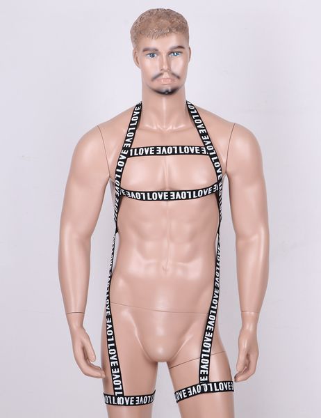 men letters printed halter elastic body chest harness belt leg garters straps bodysuits nightclub party rave stage costumes, Black;white
men letters printed halter elastic body chest harness belt leg garters straps bodysuits nightclub party rave stage costumes, Black;white