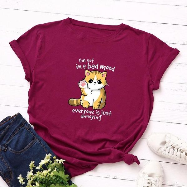 women's t-shirt 2021 summer fashion women plus size casual loose short sleeve ladies tee shirt cute cat print t shirts y2t, White 
women's t-shirt 2021 summer fashion women plus size casual loose short sleeve ladies tee shirt cute cat print t shirts y2t, White